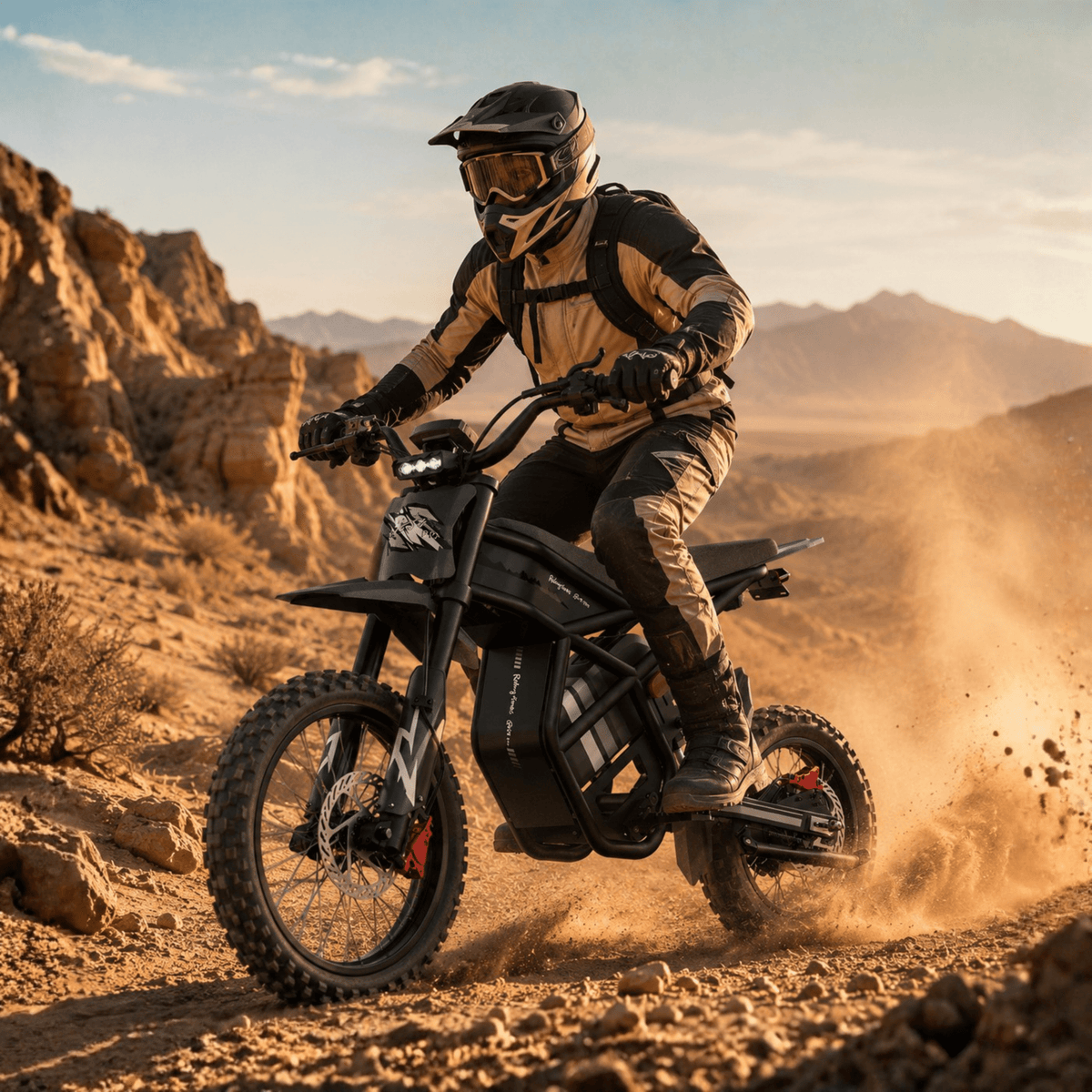 Piloto con la moto cross eléctrica Ridingtimes GT54 Pro fuera de pista