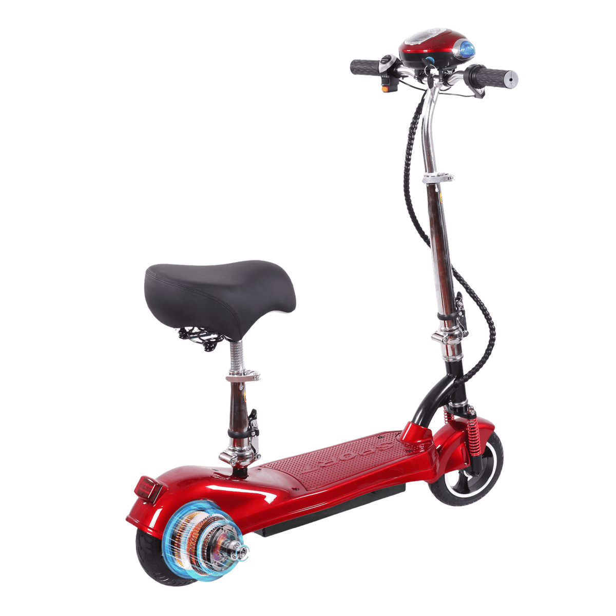 Patinete eléctrico SEEDREAM M5 en vista frontal en ángulo en color rojo