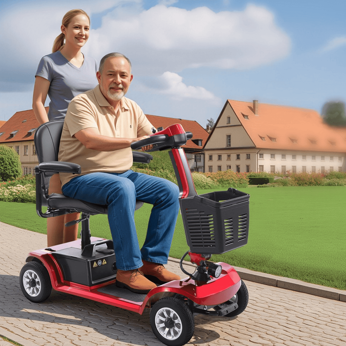Hombre mayor sentado en el scooter de movilidad SEEDREAM S-02