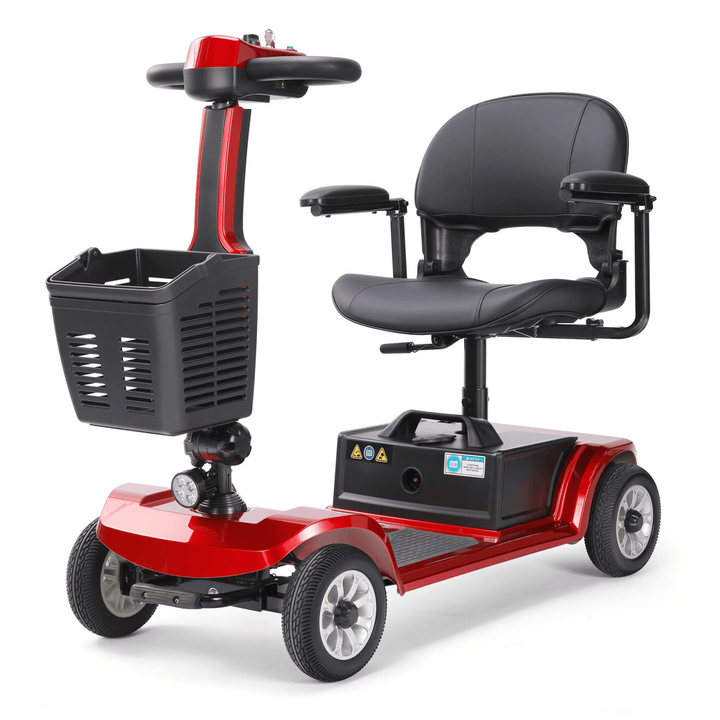 Scooter de movilidad SEEDREAM S-02 en vista frontal en ángulo en color rojo