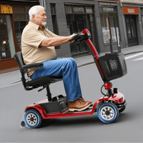Hombre mayor sentado en el scooter de movilidad SEEDREAM S-02 en la ciudad