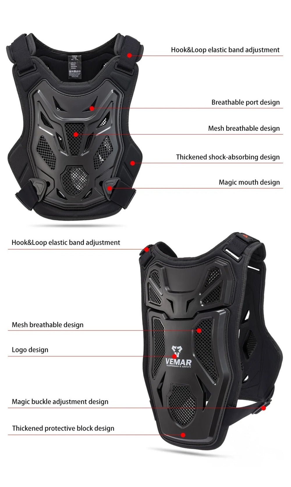 Chaleco protector con protección de pecho y espalda, vista trasera