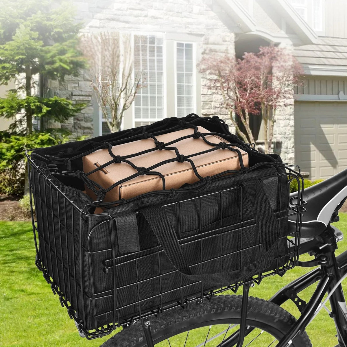 Cesta inteligente para bicicleta con almacenamiento extraíble con carga, vista trasera