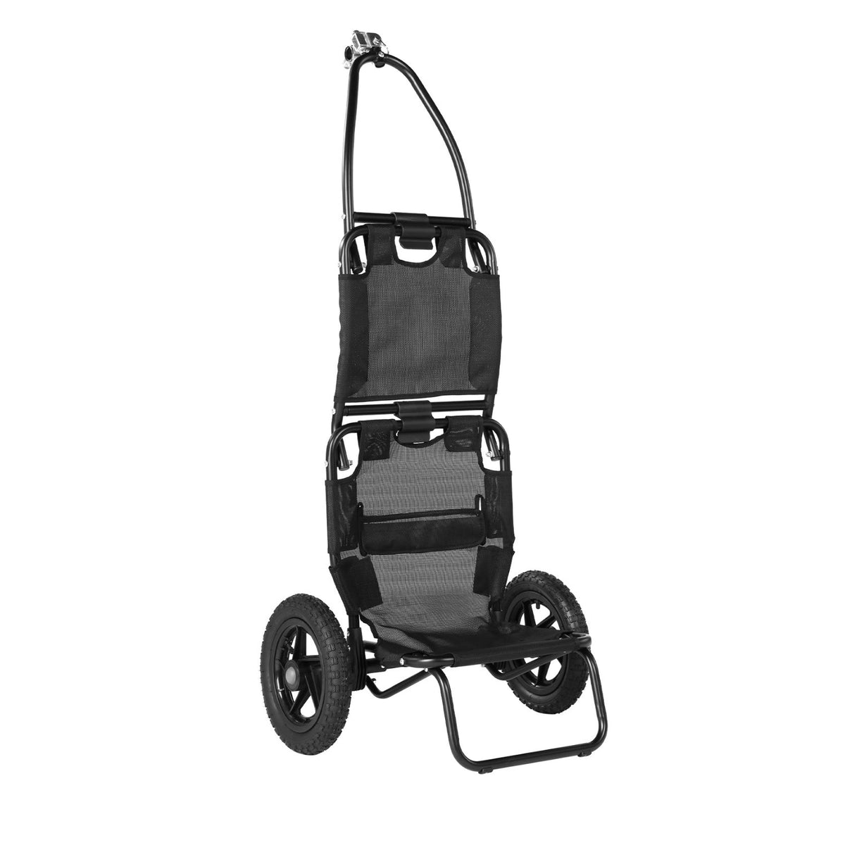 Remolque de carga Smart en negro en vista angular en modo carrito de mano
