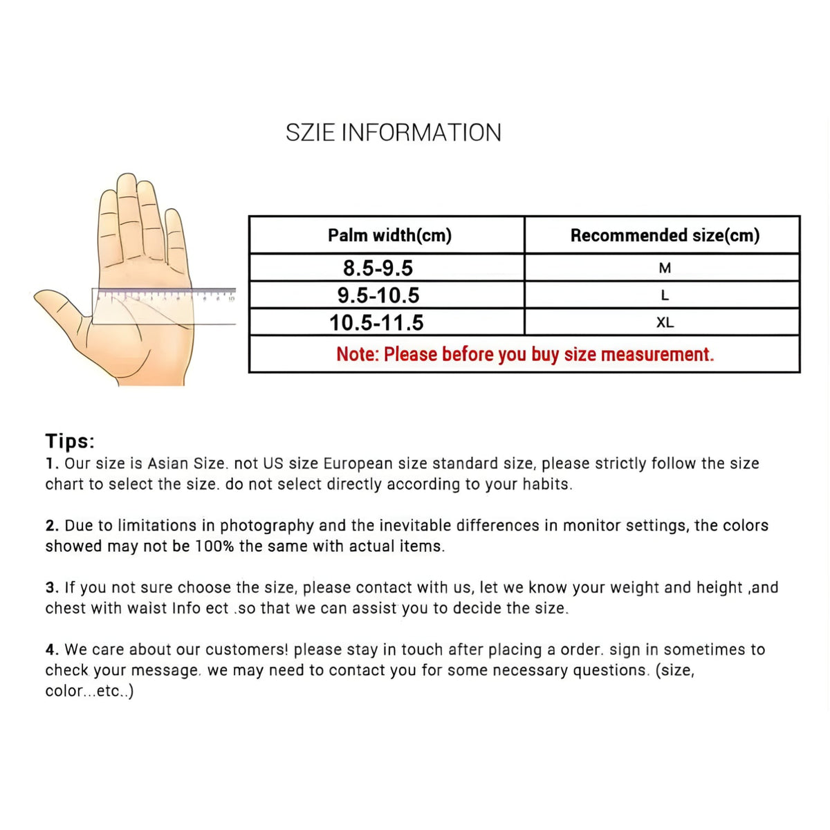 Guía de tallas: guantes inteligentes Military Edition