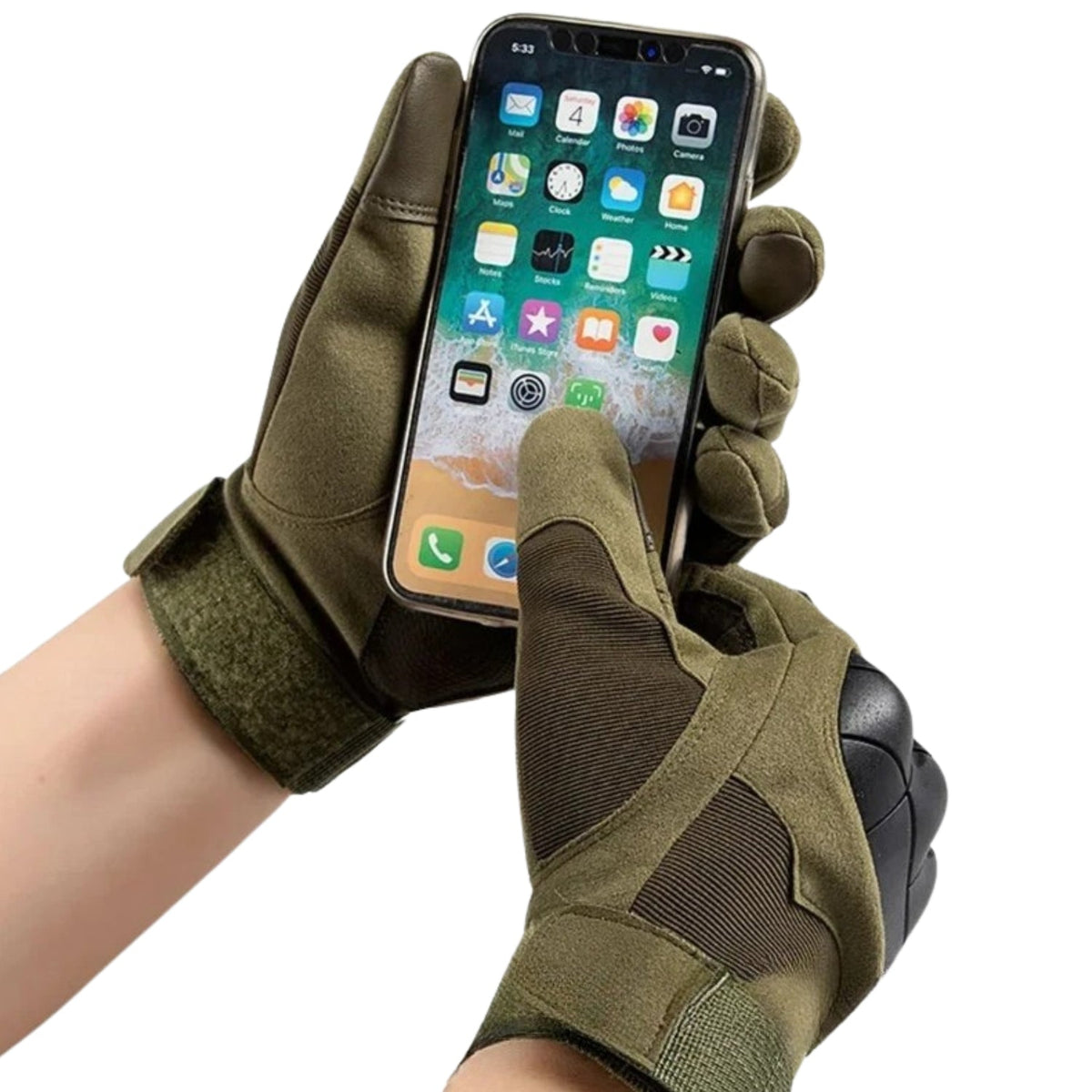 Móvil manejado con guantes inteligentes Military Edition en verde