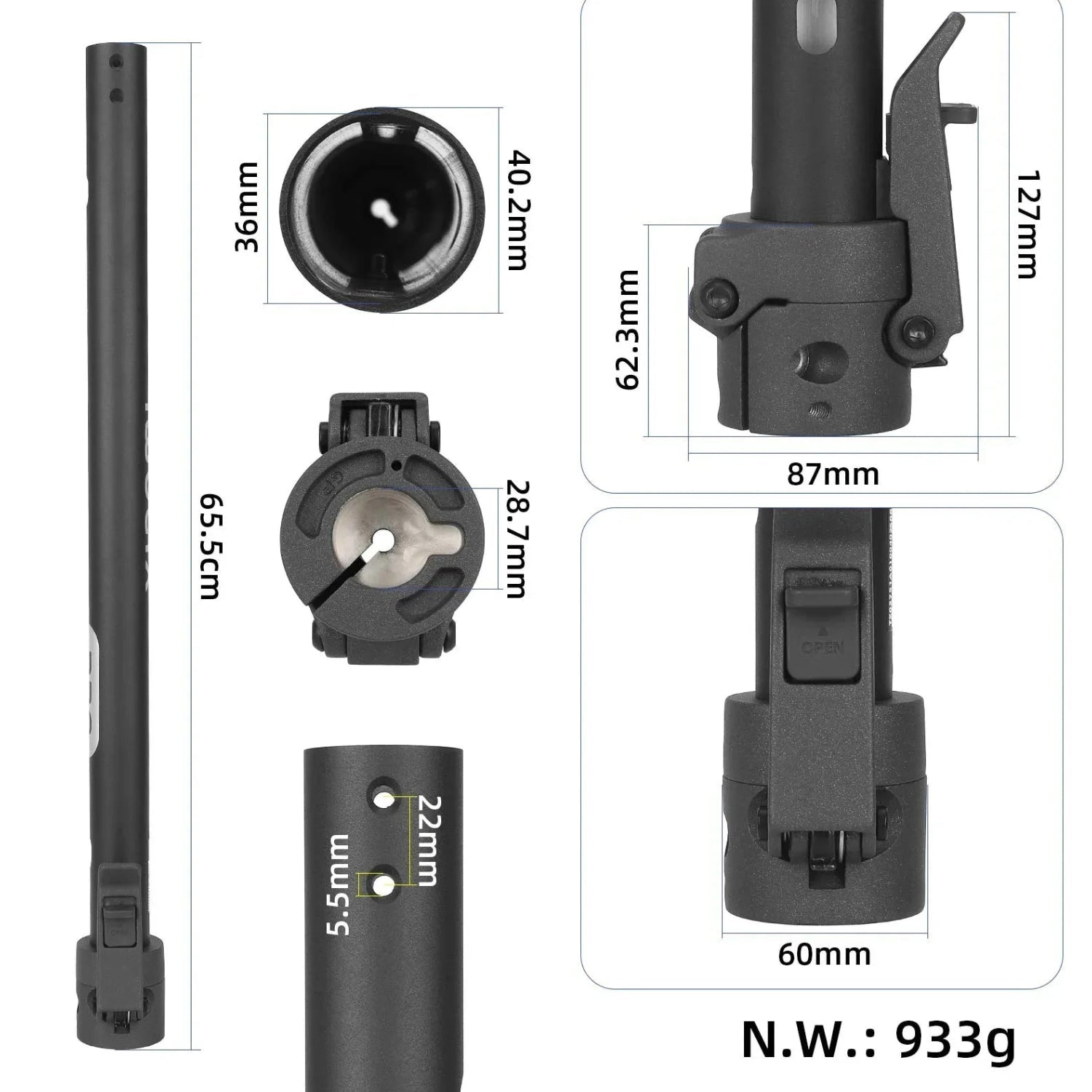 Styrstam + vikmekanism Xiaomi 5 Pro - Reservdel - Wheelyshop