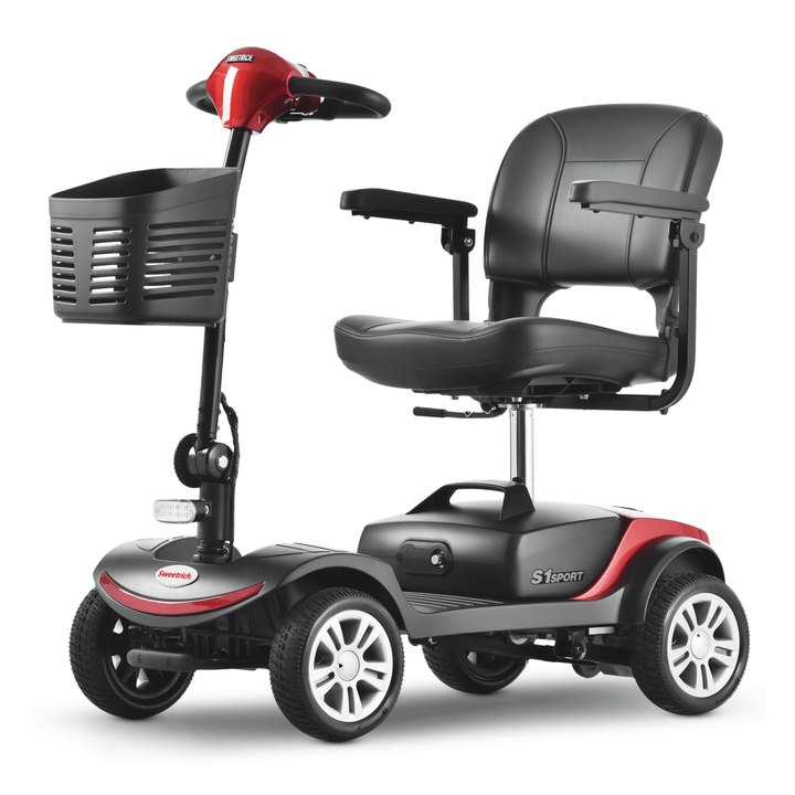 Scooter de movilidad Sweetrich S1 Sport en vista frontal en ángulo en color rojo