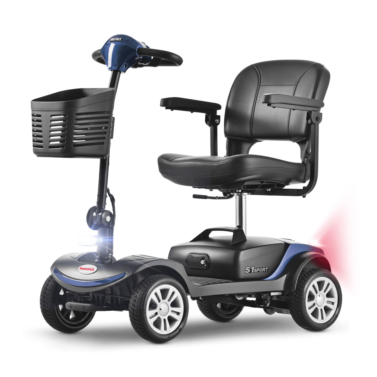 Scooter de movilidad Sweetrich S1 Sport en vista frontal en ángulo en color azul