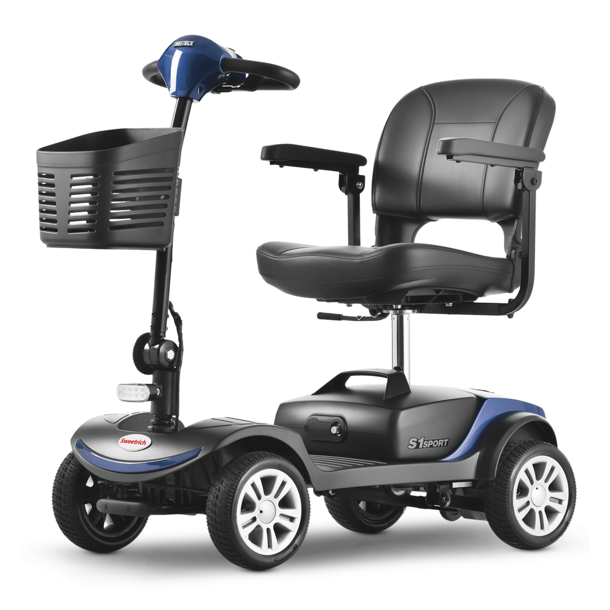 Scooter de movilidad Sweetrich S1 Sport en vista frontal en ángulo en color azul