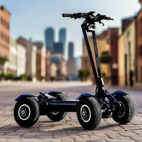 Patinete eléctrico TEVERUN TETRA en vista frontal en ángulo en la ciudad