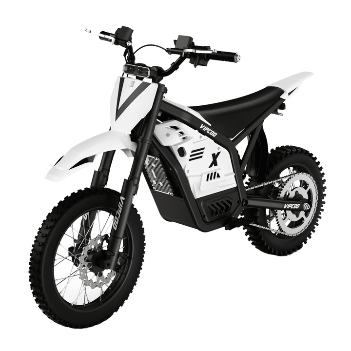Moto cross eléctrica Vipcoo H2 en vista frontal en ángulo