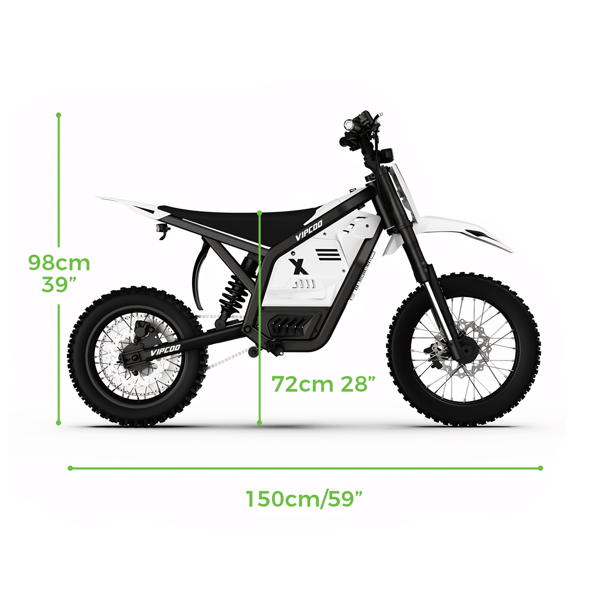 Dibujo con las medidas de la moto cross eléctrica Vipcoo H2