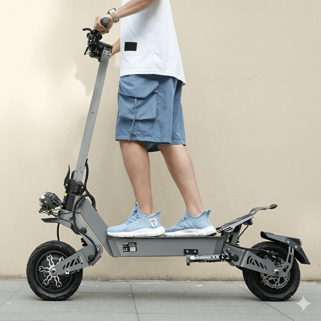 Persona de pie junto al patinete eléctrico VIPCOO VS9