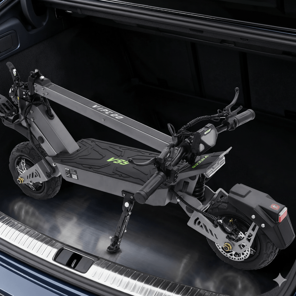 Patinete eléctrico VIPCOO VS9 plegado en el maletero