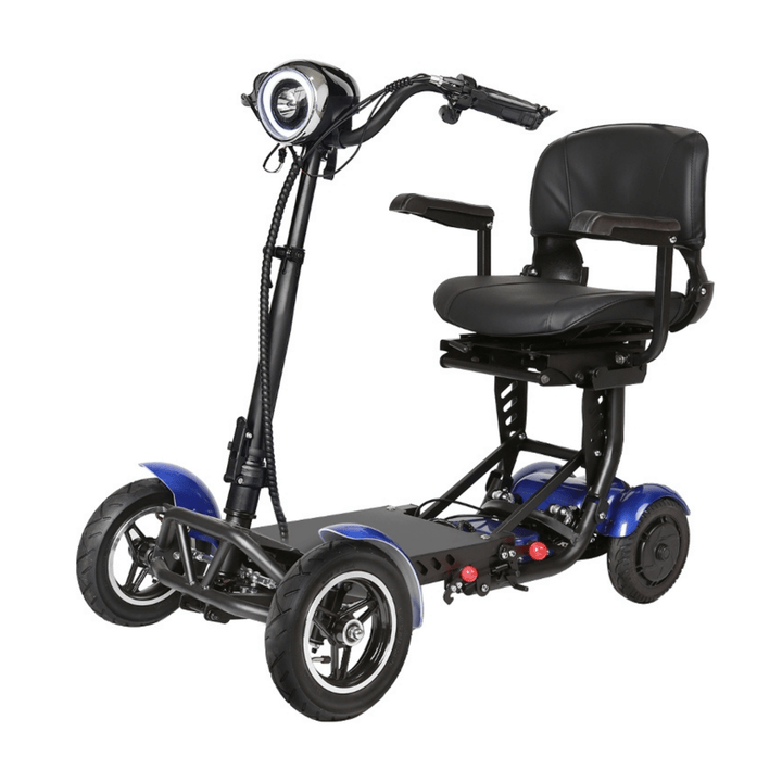 Scooter de movilidad Wheely L3 en vista frontal en ángulo en color azul