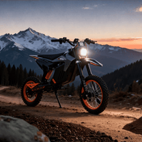 Moto cross eléctrica Wheely Y88 en vista frontal en ángulo sobre fondo oscuro