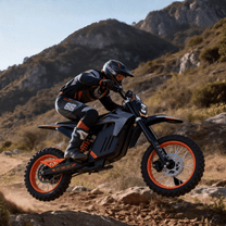Persona montando la moto cross eléctrica Wheely Y88 por un camino peatonal