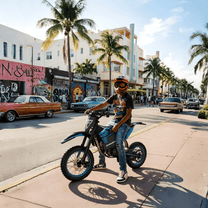Persona circulando con la moto cross eléctrica ZAWES S3 por la ciudad